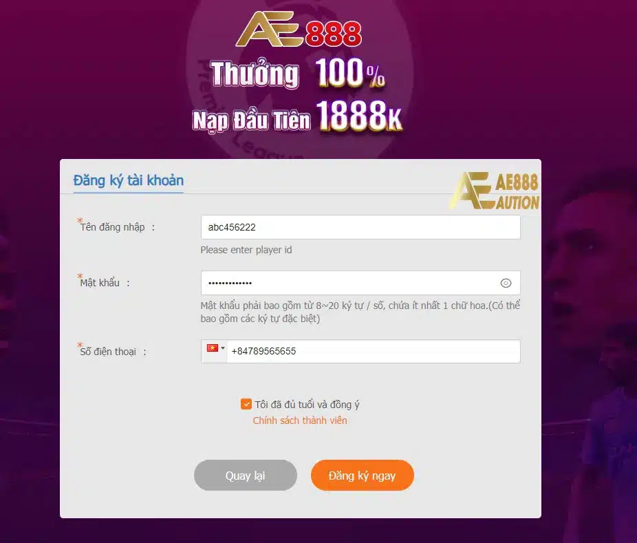 Hướng dẫn đăng ký tài khoản AE888