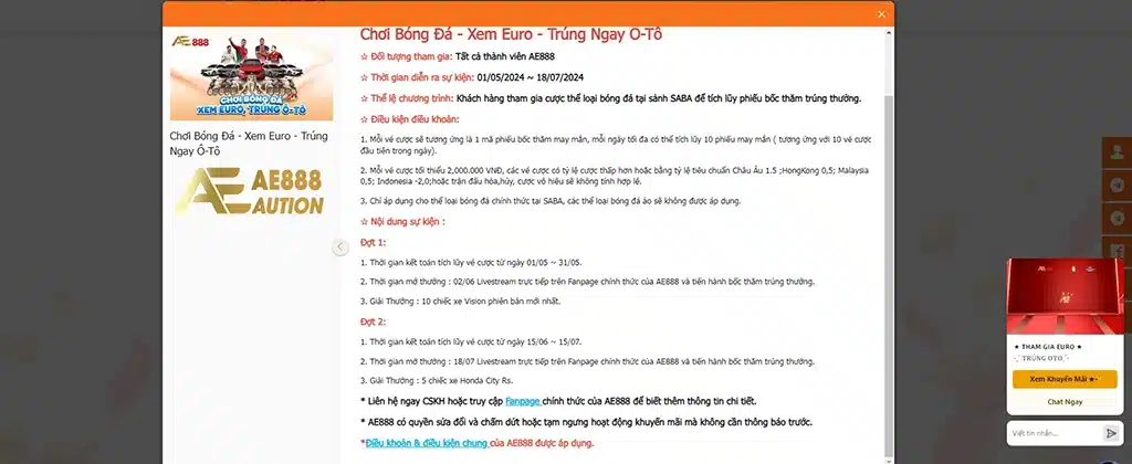 điều khoản và điều kiện về khuyến mãi AE888