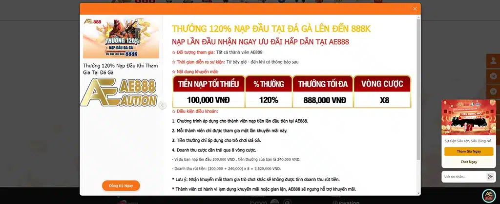khuyến mãi đá gà 888k ae888