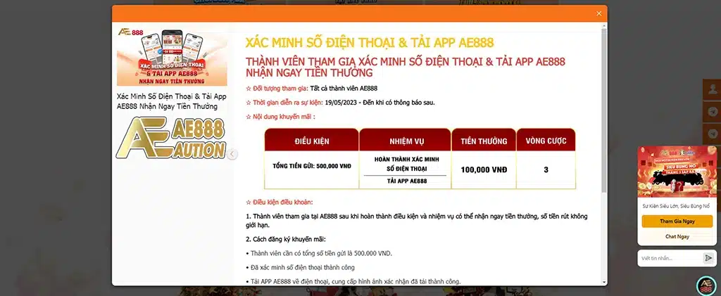 ưu đãi khi tải app ae888